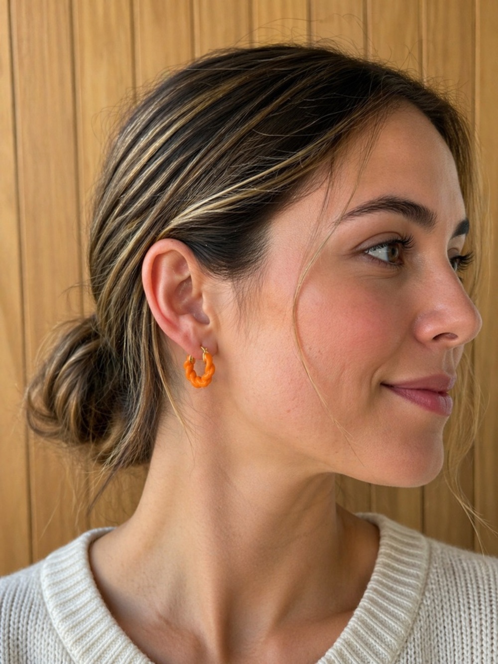 Tory Burch orange and gold small hoops